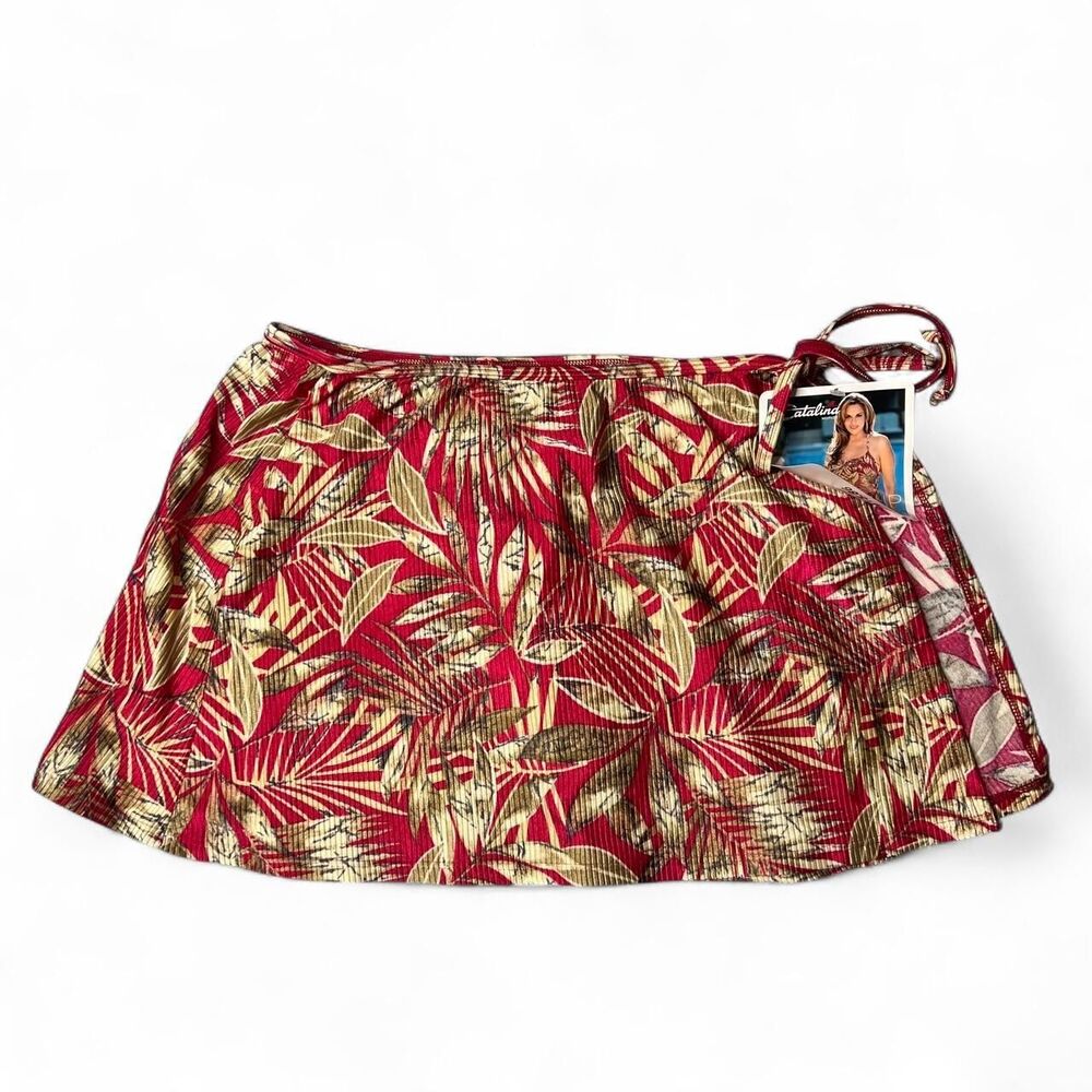 Y2K Catalina Red Leaf Swim Cover Up Mini Skirt